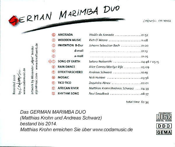 Inlaycard der CD Marimba Marimba