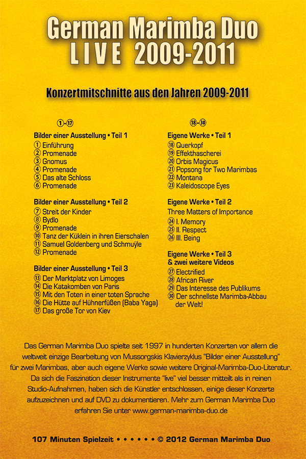 Inhalt der DVD German Marimba Duo LIVE