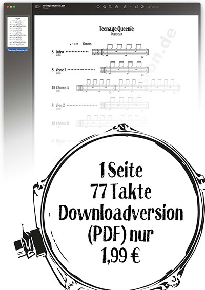 drum score TEENAGE QUEENIE von Pussycat